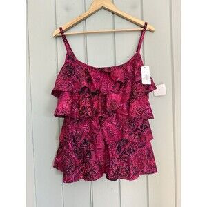 NWT Miraclesuit Tiered Tankini Top Swim Bathing Suit Molded Bra 16 Slimming Pink